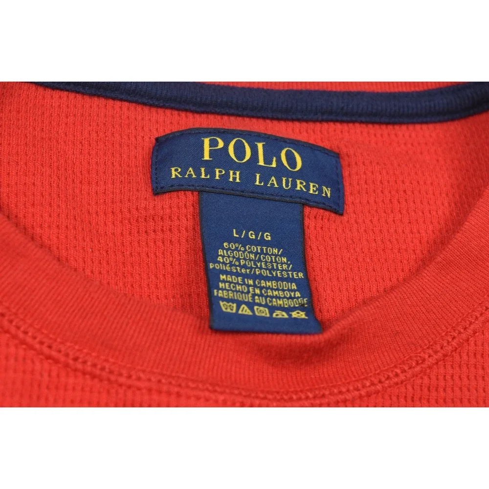 Polo Ralph Lauren Waffle-Knit Thermal Shirt Mens Large Red Long Sleeve Crew